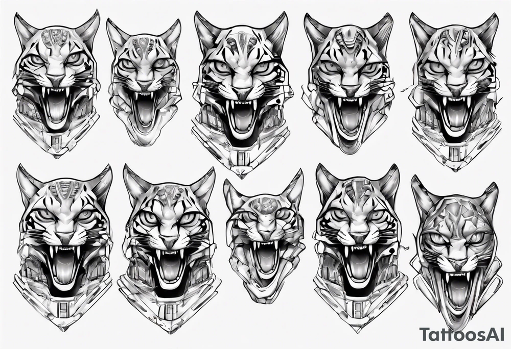 cybernetic ocelot full body teeth showing tattoo idea