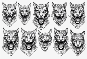cybernetic ocelot full body teeth showing tattoo idea