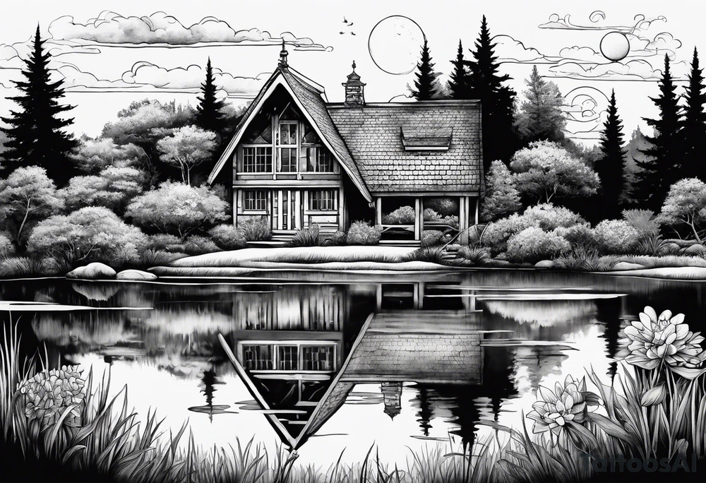 Hidden, secret garden, lake, day moon, beauty, lake house , pond tattoo idea