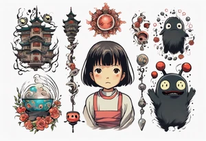 spirited away, chihiro, soot sprites, neotraditional style tattoo forearm tattoo idea