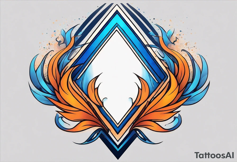 Blue and orange flame that has a half square thin line border. Twin flame symbol. Make it as small as possible. tattoo idea
