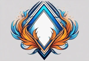Blue and orange flame that has a half square thin line border. Twin flame symbol. Make it as small as possible. tattoo idea