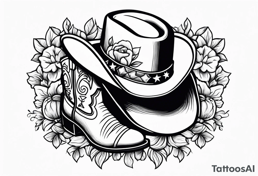 Cowboy boots flowers inside cowboy hat howdy tattoo idea