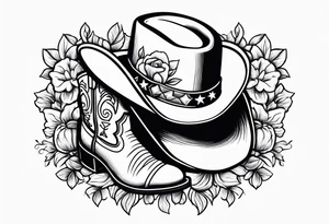 Cowboy boots flowers inside cowboy hat howdy tattoo idea