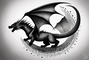 strength, small, drogon, long tail, elegant, sun, lenghty, pisces tattoo idea