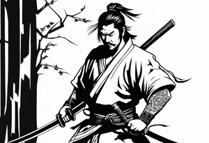 A Japanese samurai with a sword slashing someone tattoo idea