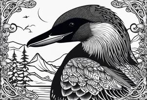 A loon perched on a wolf tattoo idea