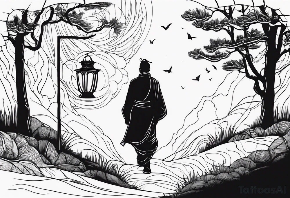 shadow of a man walking into a lantern tattoo idea