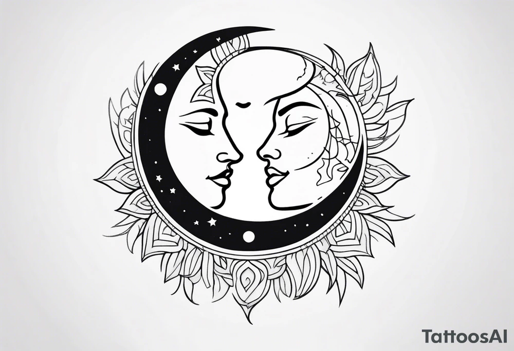 sun and moon in love tattoo idea