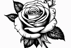 a human hand holding on to a single rose stem tattoo idea