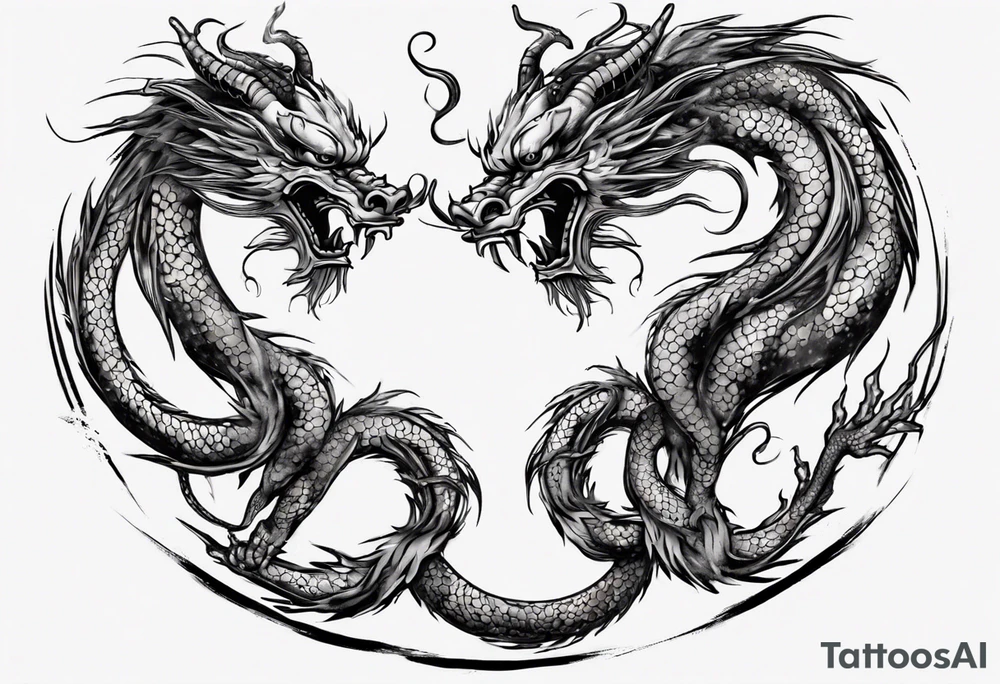 Chinese dragon in a circular shape with "02.03" written on its skin tattoo idea
