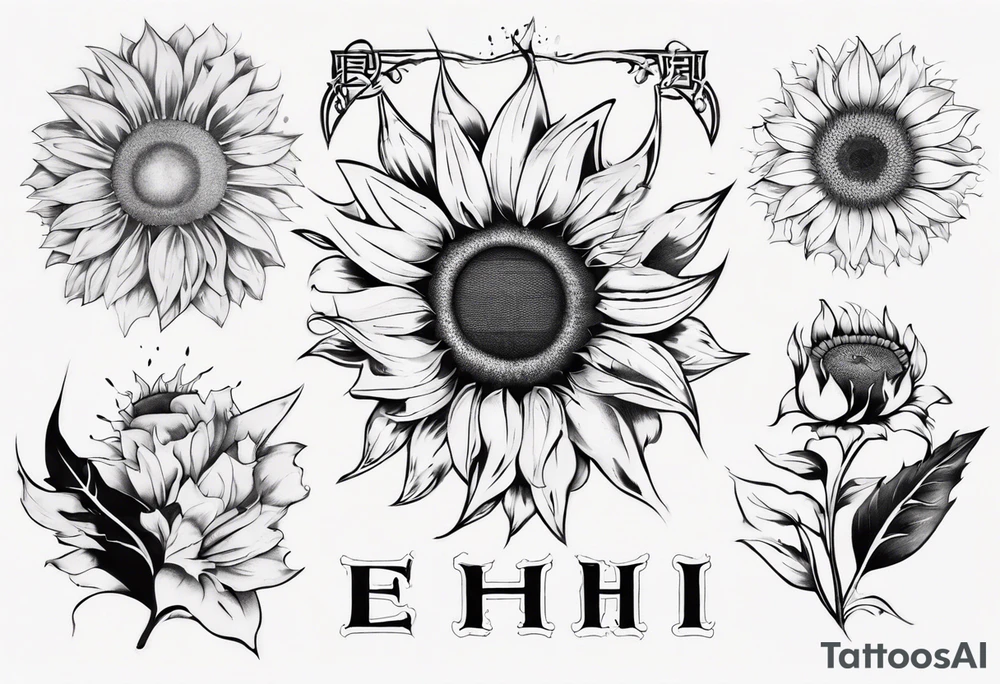 combining the letters E and H with a sunflower image tattoo idea