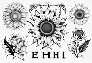 combining the letters E and H with a sunflower image tattoo idea