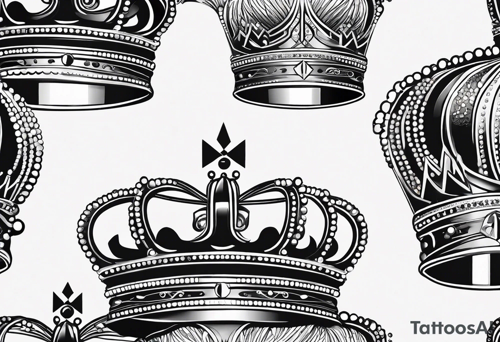 King & Queen Crown. Simplistic and detailed. fine lines Geometric design. no shading. Letters J & J included. tattoo idea