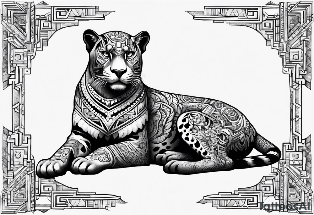 aztec black jaguar sitting tattoo idea