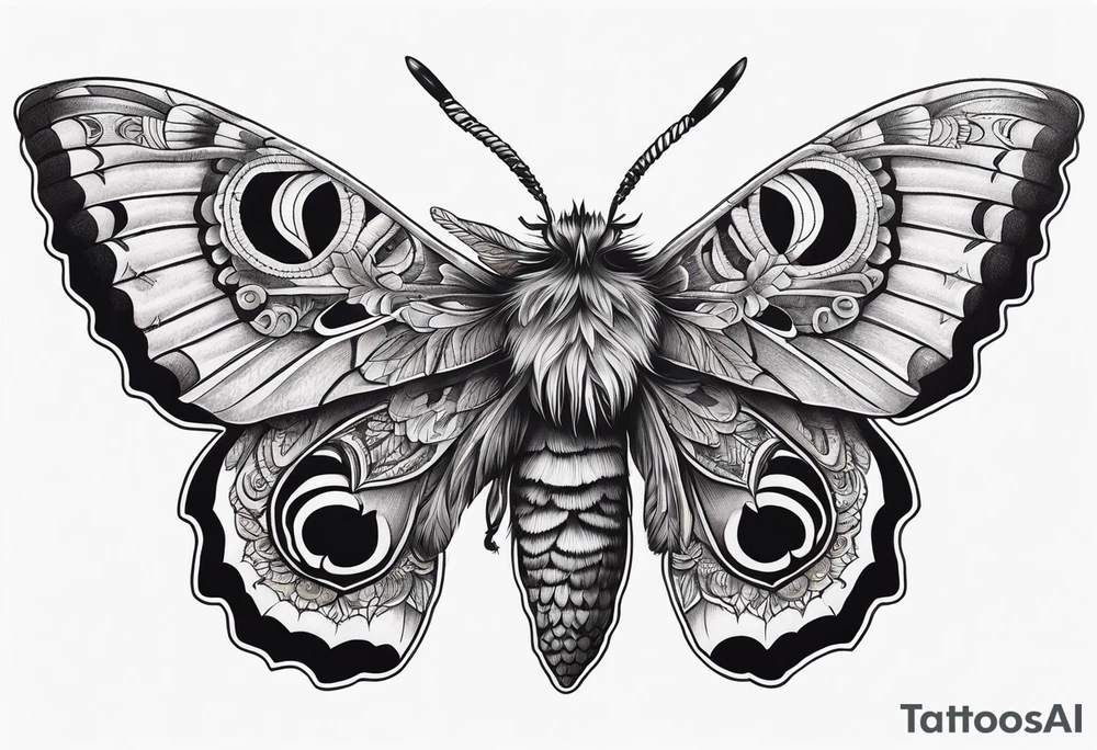 Dead head moth with long wings and owl eyes tattoo idea