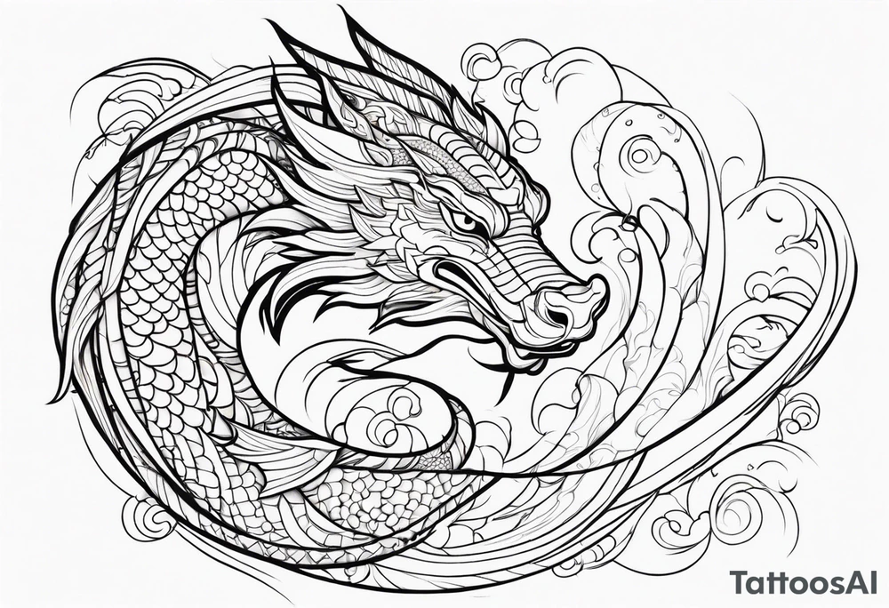 Dragon polynesian, water, koi, half sleeve tattoo idea