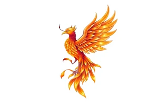 magnificent phoenix rising from golden flames with trailing embers tattoo idea