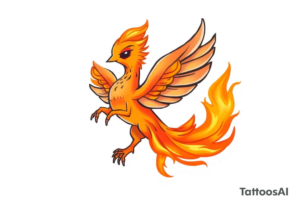 cute cartoon Phoenix , engulfed by flames tattoo idea
