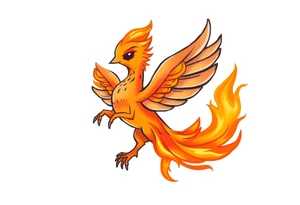 cute cartoon Phoenix , engulfed by flames tattoo idea