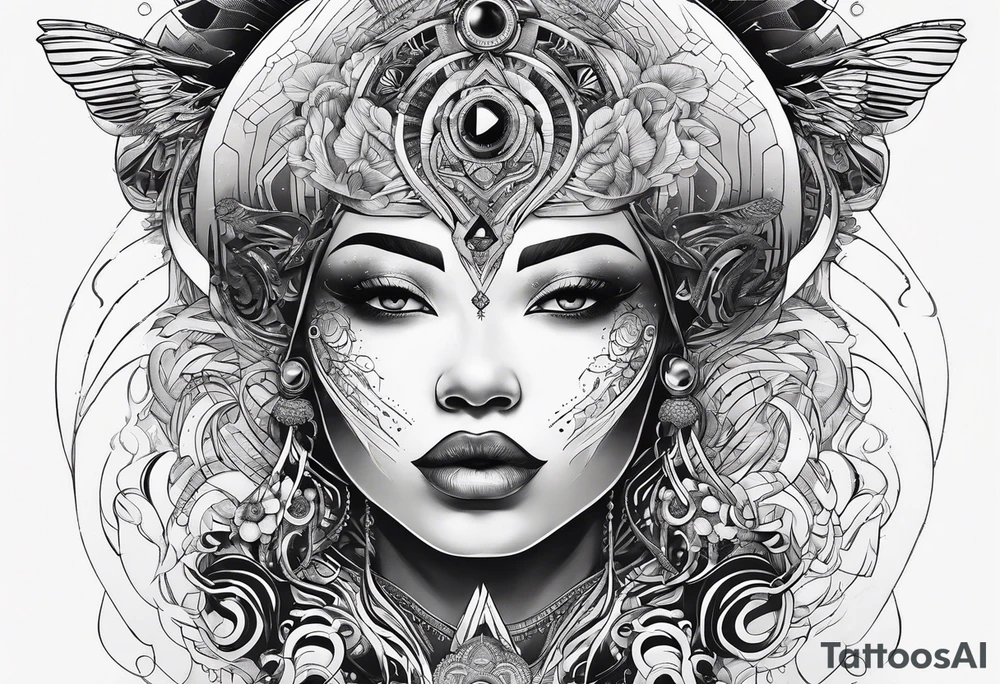 Simple design, Afro-Futurism style, celestial
rebirth tattoo idea