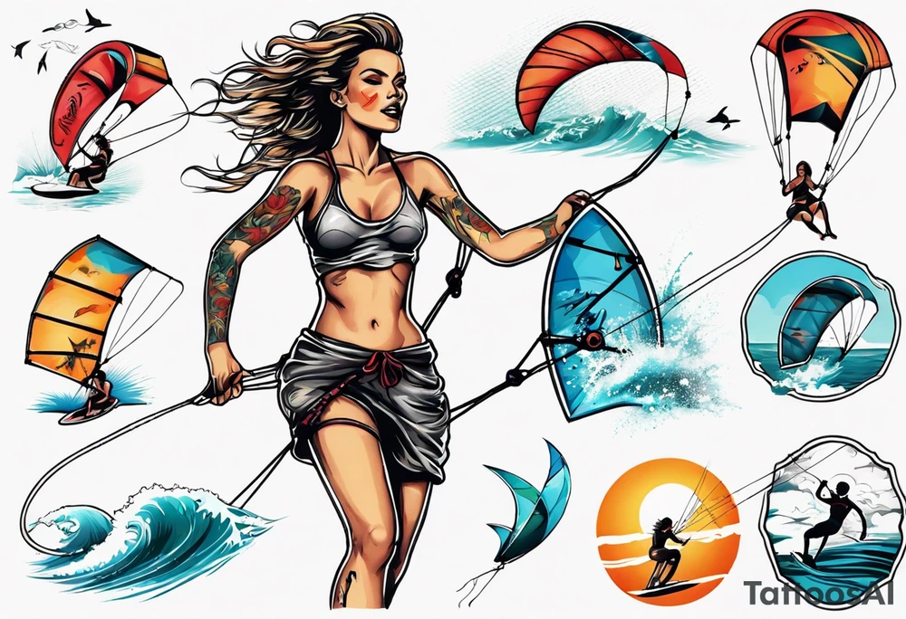 Woman doing Kitesurfing something cool tattoo idea