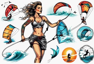 Woman doing Kitesurfing something cool tattoo idea
