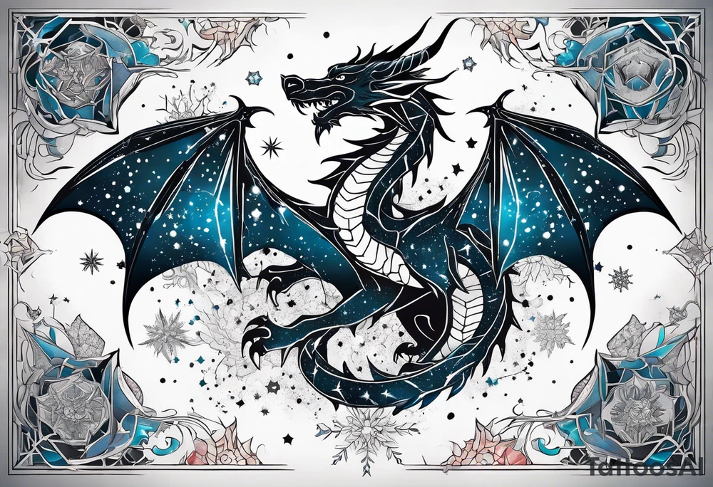 Constellation, dragon, snowflake tattoo idea