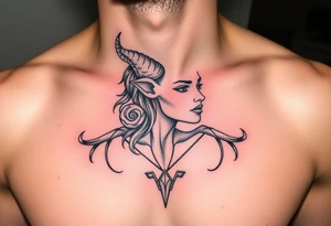 Feminine Tattoo with horns just barley touching collarbone tattoo idea