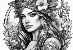 Oceane with a warrior and a beautiful garden tattoo idea