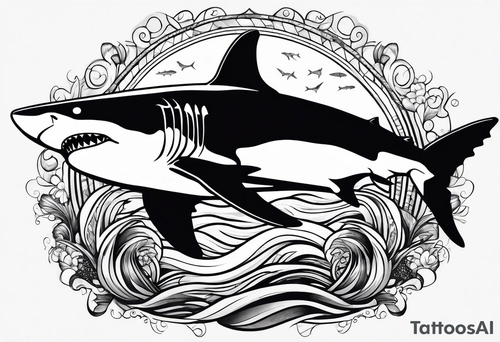 Competitive swimmer with the silhouette of a great white shark tattoo idea
