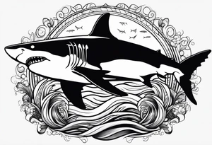 Competitive swimmer with the silhouette of a great white shark tattoo idea