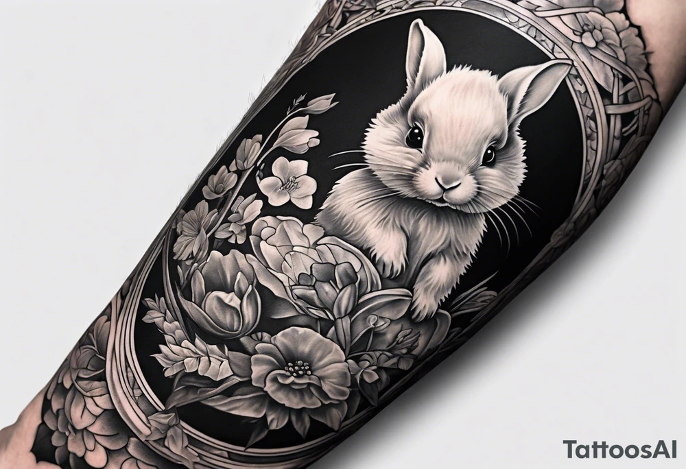 full arm sleeve very dark Beatrix potter tattoo idea