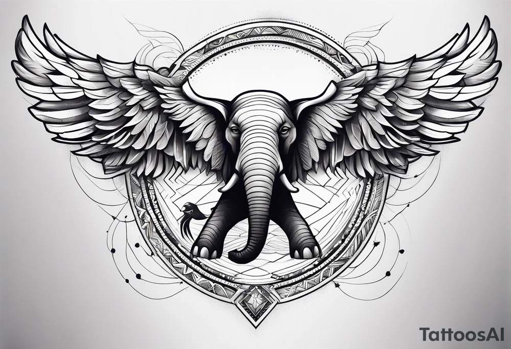 Create a left Chest Piece Tattoo which includes a combination of an eagle and an elephant tattoo idea