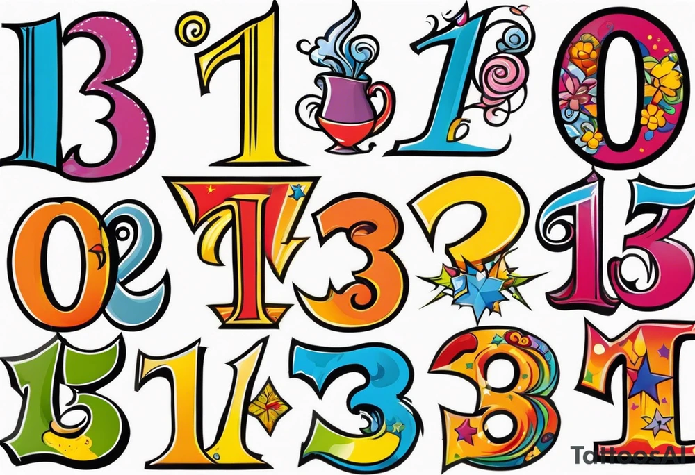 I would like a tattoo, featuring only 
number 13 in a colorful old school style. tattoo idea