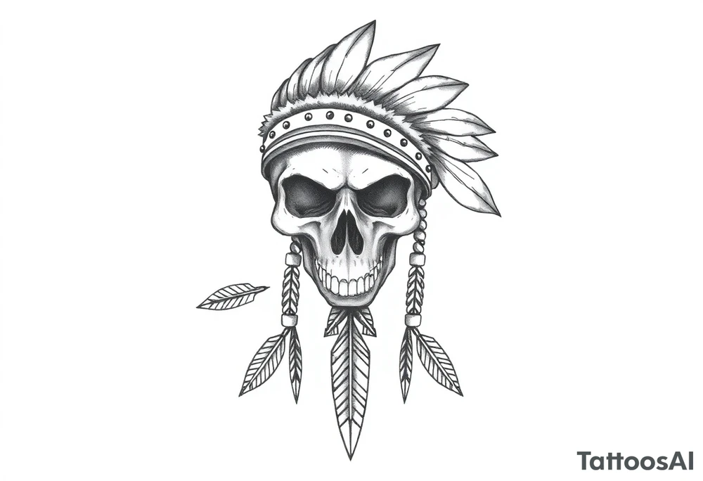 Native American skull with head dress and arrows below tattoo idea