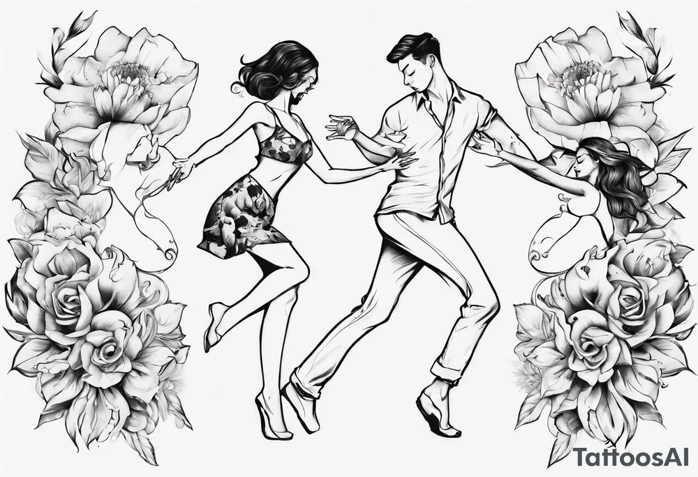 Dancing guy and girl into a flower tattoo idea