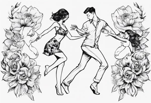 Dancing guy and girl into a flower tattoo idea
