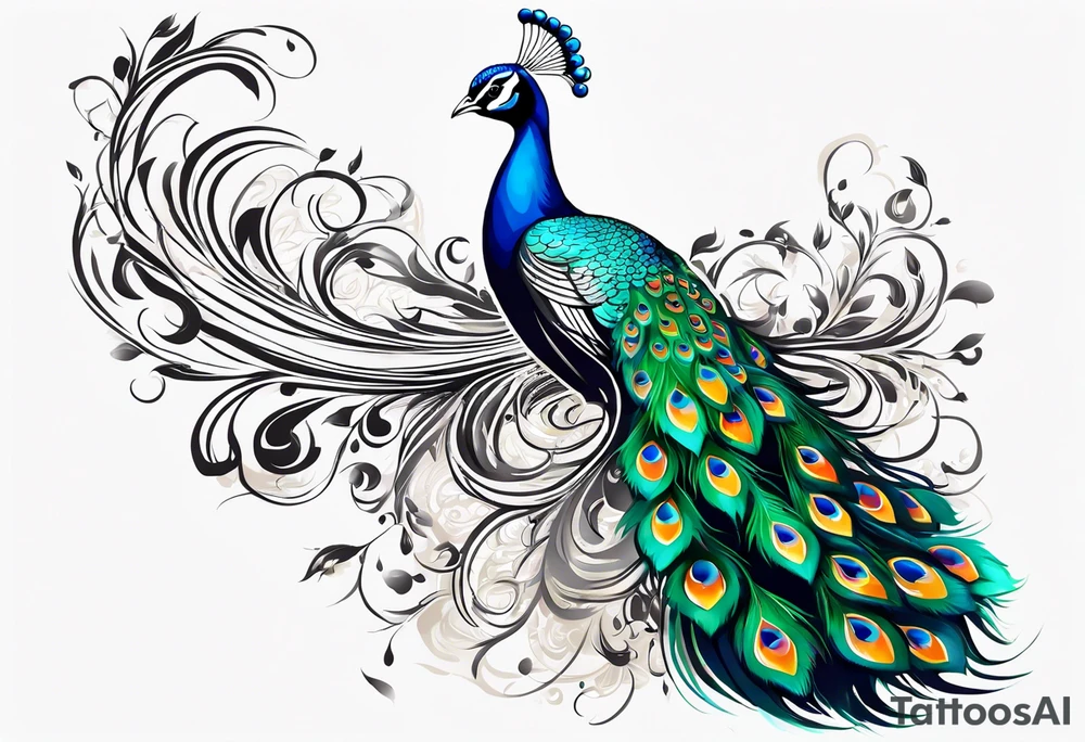 Peacock and music tattoo idea
