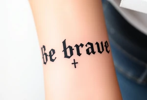 Be brave" written in Dauntless-inspired typography, with battle scars scratched into the letters tattoo idea