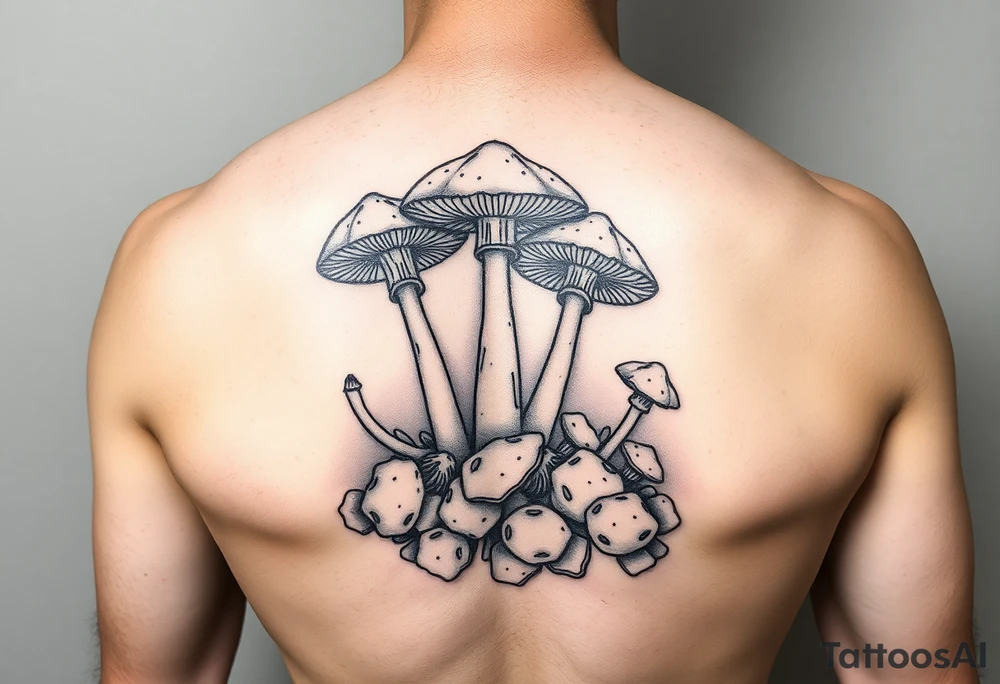 Magic mushrooms growing from earth tattoo idea
