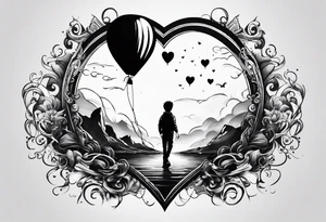 boy save my life with heart baloon tattoo idea