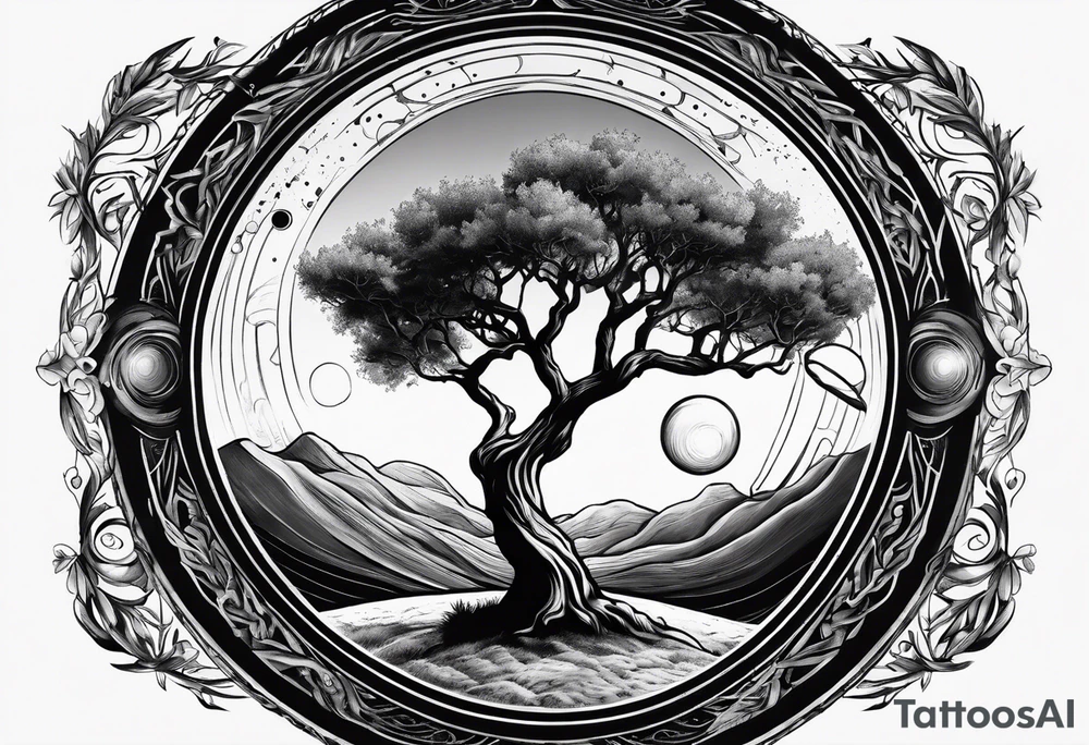 an olive tree surrounded by Saturn surrounded by a black hole tattoo idea an olive tree surrounded by Saturn surrounded by a black hole tattoo idea