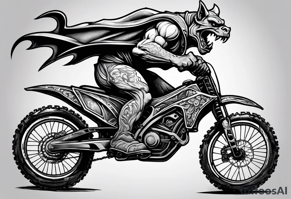 gargoyle riding a full suspension mountain bike with a shadow no background tattoo idea