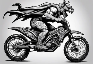 gargoyle riding a full suspension mountain bike with a shadow no background tattoo idea