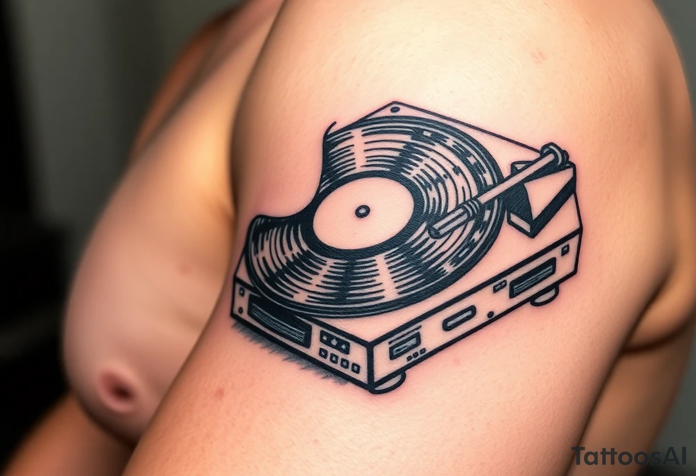 vinyl records and vinyl record player as an expression of love for house music tattoo idea