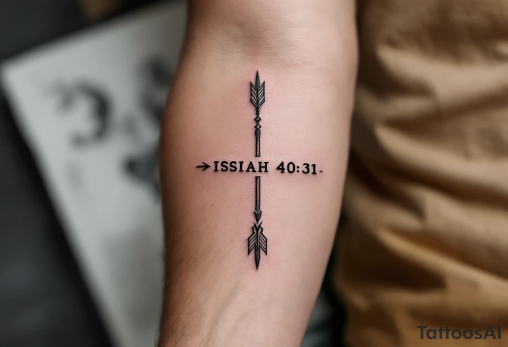 native american full-length arrow saying "Isaiah 40:31" tattoo idea