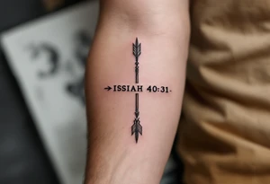 native american full-length arrow saying "Isaiah 40:31" tattoo idea