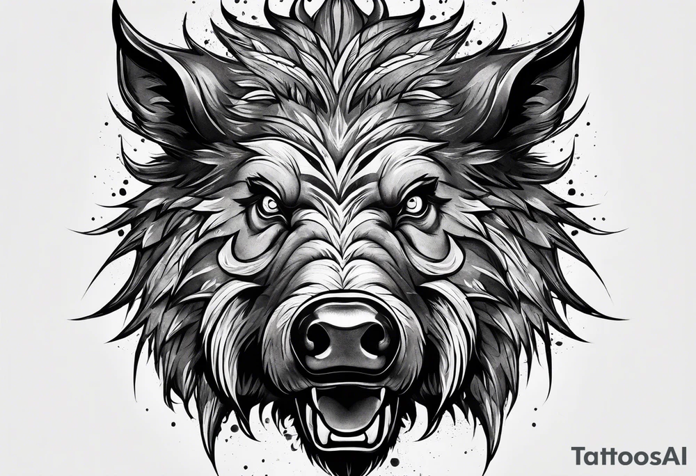 angry boar front tattoo idea