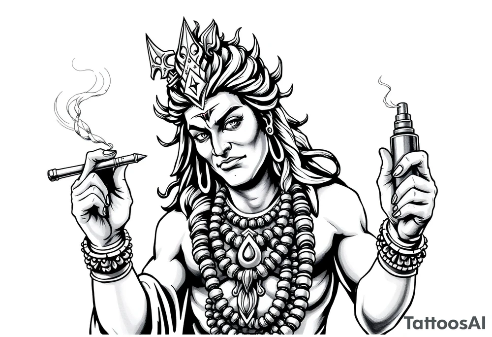 Shiva smoking a joint with one hand and spraying with another hand tattoo idea